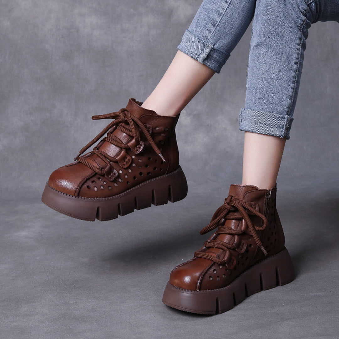 Women Hollow-Out Platform Leather Boots Newgew Shoes