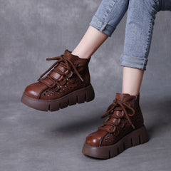 Women Hollow-Out Platform Leather Boots Newgew Shoes
