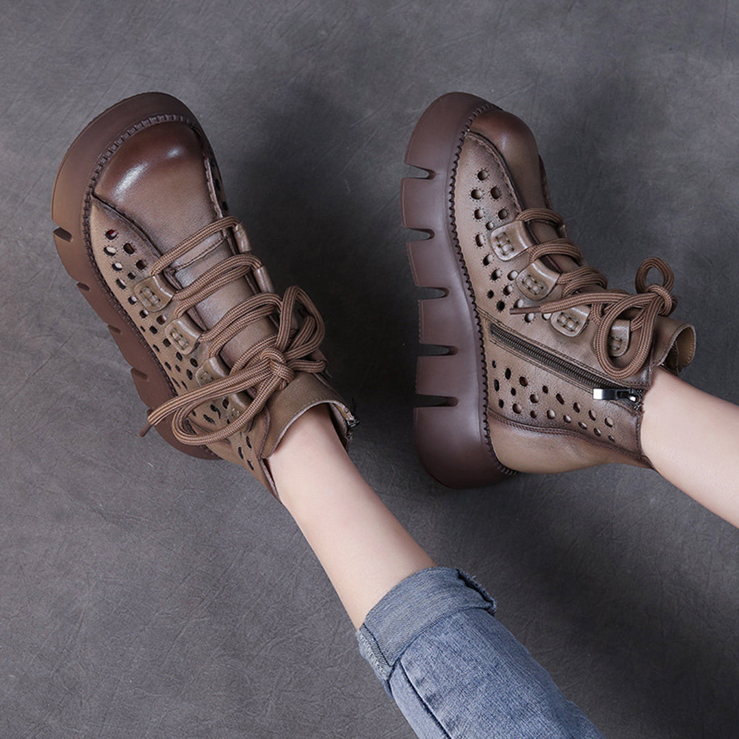 Women Hollow-Out Platform Leather Boots Newgew Shoes