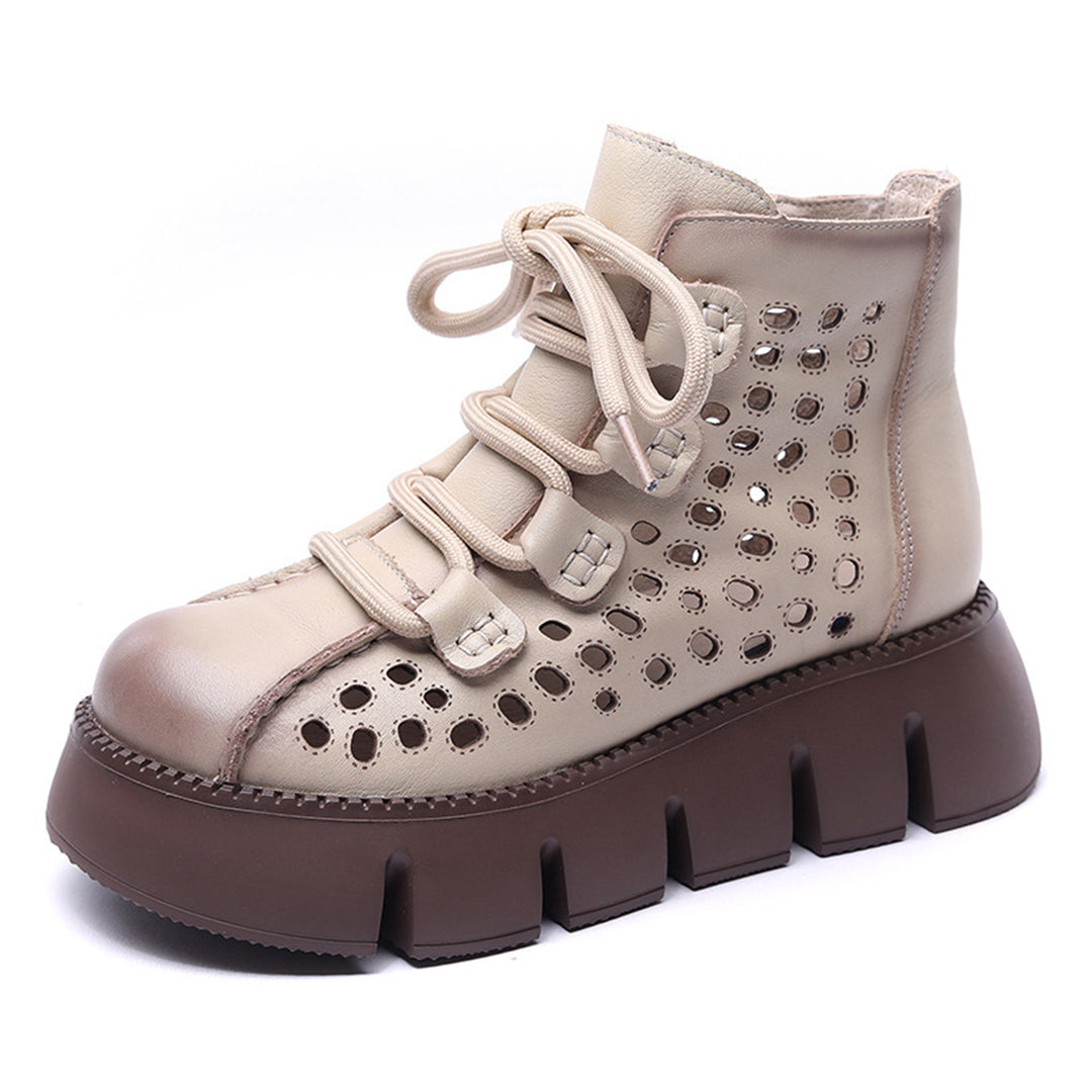 Women Hollow-Out Platform Leather Boots Newgew Shoes
