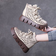 Women Hollow-Out Platform Leather Boots Newgew Shoes