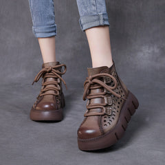 Women Hollow-Out Platform Leather Boots Newgew Shoes