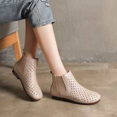 Women Laser-cut Leather Ankle Booties Newgew Shoes