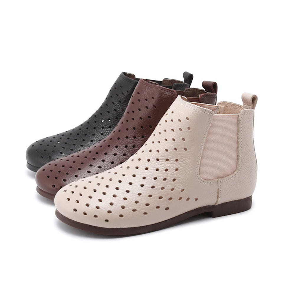 Women Laser-cut Leather Ankle Booties Newgew Shoes