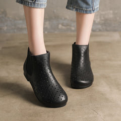 Women Laser-cut Leather Ankle Booties Newgew Shoes