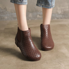 Women Laser-cut Leather Ankle Booties Newgew Shoes