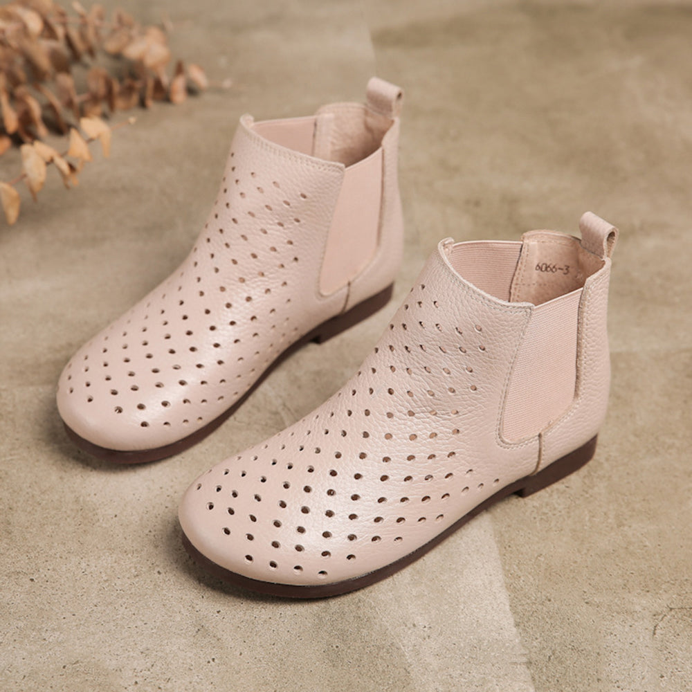 Women Laser-cut Leather Ankle Booties Newgew Shoes