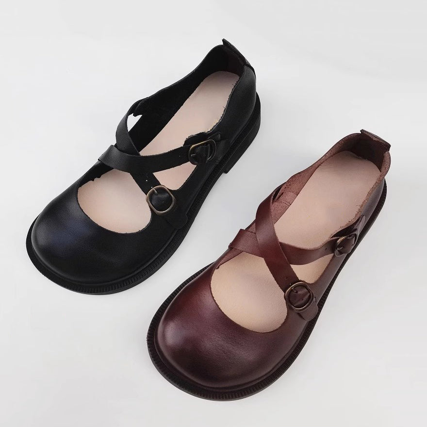 Women Leather Cross Belt Flat Shoes Newgew Shoes