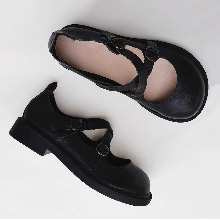 Women Leather Cross Belt Flat Shoes Newgew Shoes