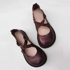 Women Leather Cross Belt Flat Shoes Newgew Shoes