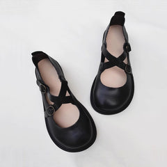 Women Leather Cross Belt Flat Shoes Newgew Shoes