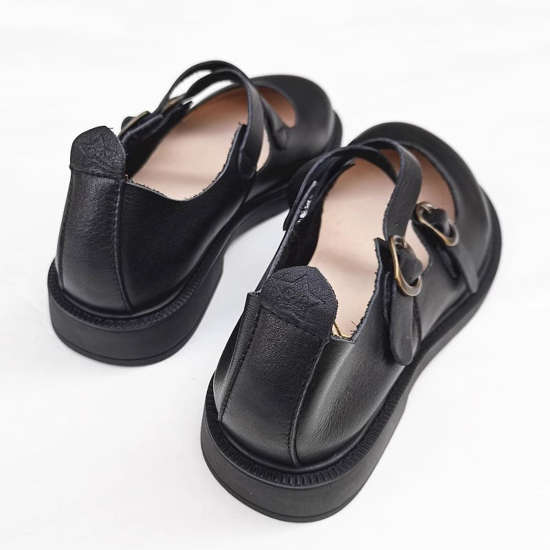 Women Leather Cross Belt Flat Shoes Newgew Shoes