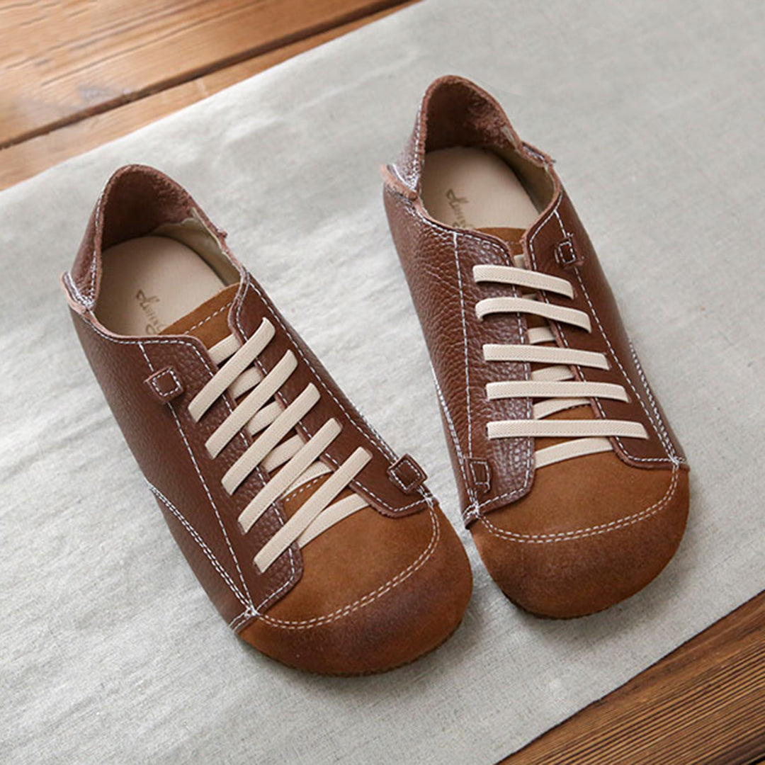 Women Leather Lace-Up Handmade Paneled Retro Shoes Newgew Shoes