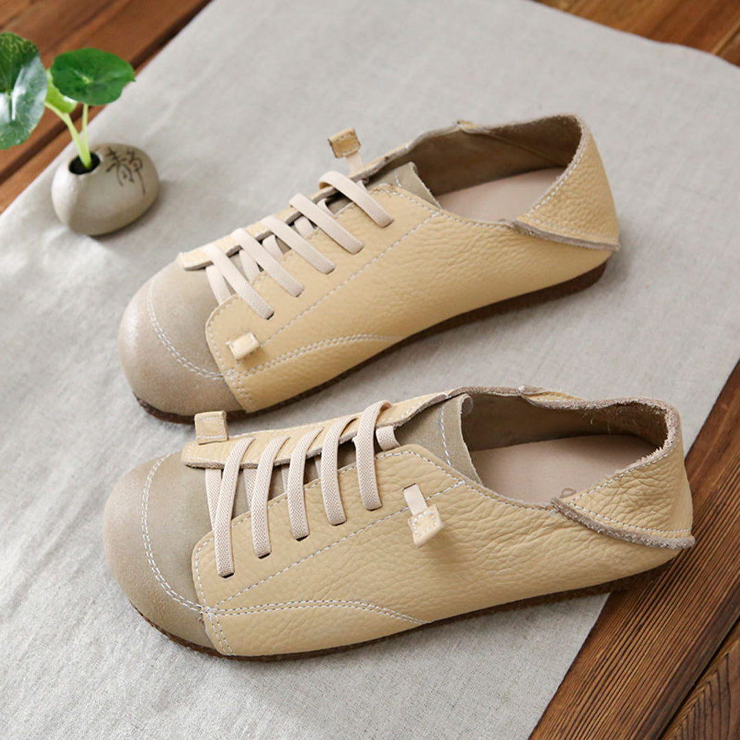 Women Leather Lace-Up Handmade Paneled Retro Shoes Newgew Shoes