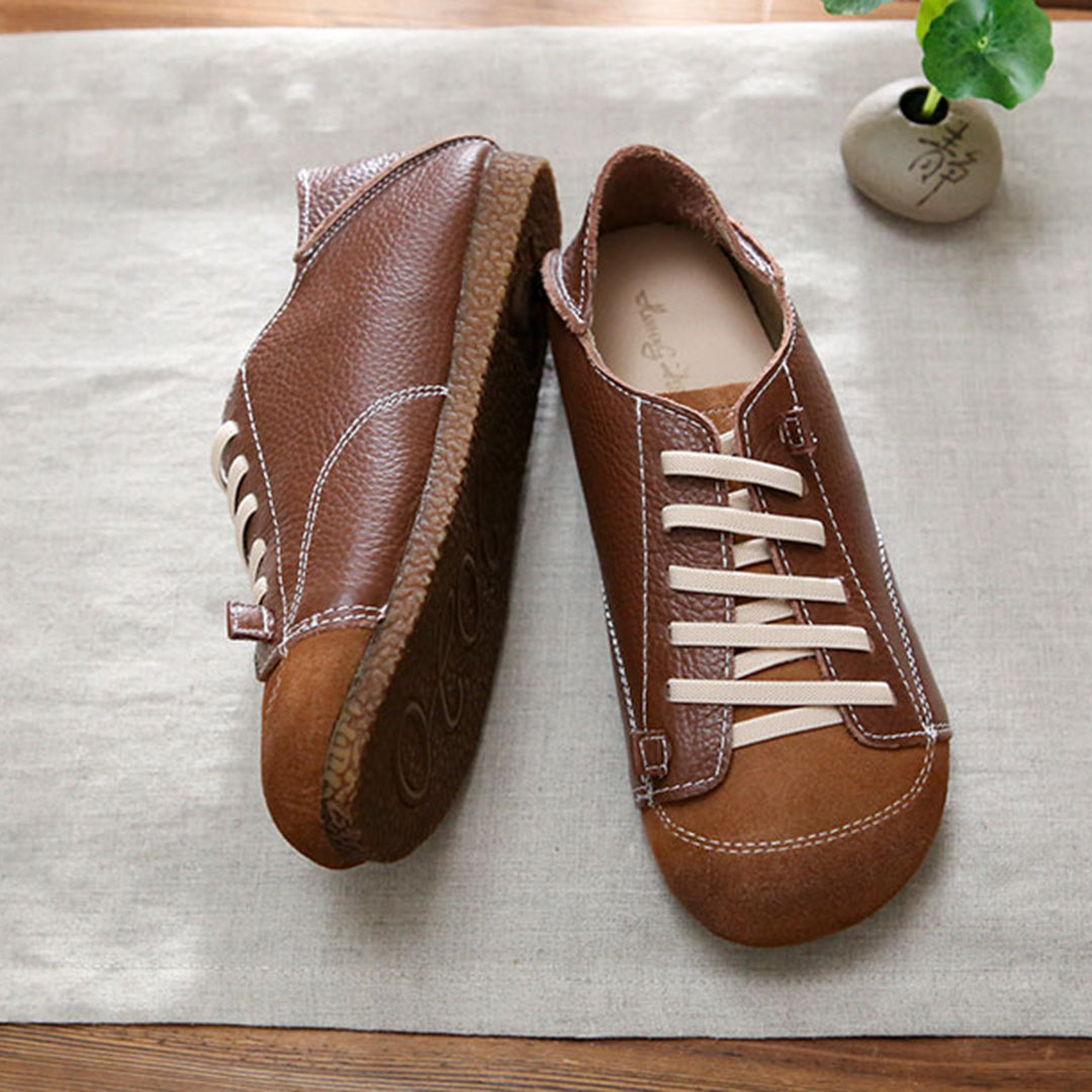 Women Leather Lace-Up Handmade Paneled Retro Shoes Newgew Shoes