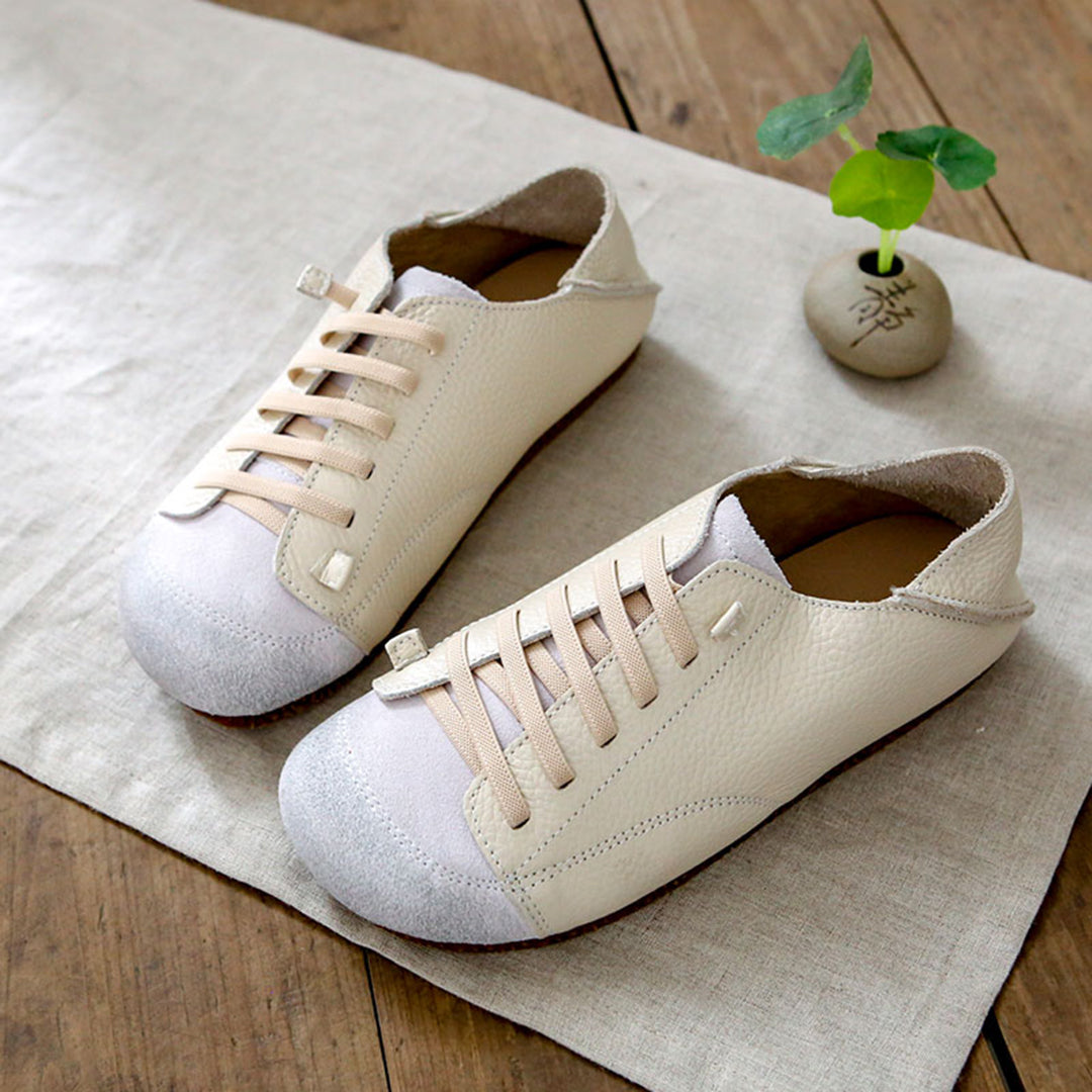 Women Leather Lace-Up Handmade Paneled Retro Shoes Newgew Shoes