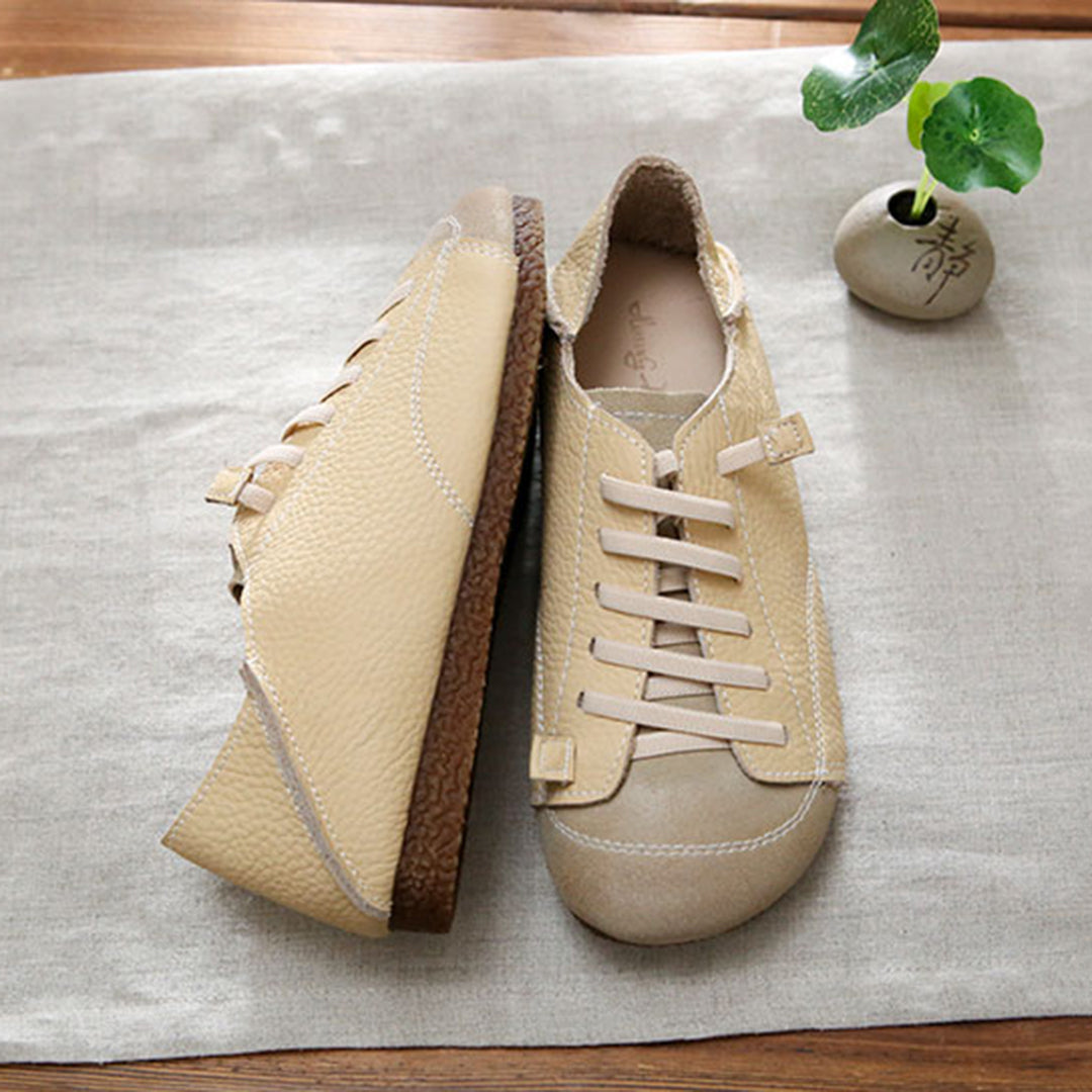 Women Leather Lace-Up Handmade Paneled Retro Shoes Newgew Shoes