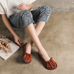 Women Pleated Leather Flat Shoes Newgew Shoes