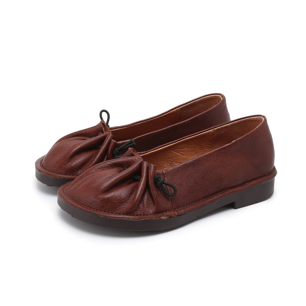 Women Pleated Leather Flat Shoes Newgew Shoes