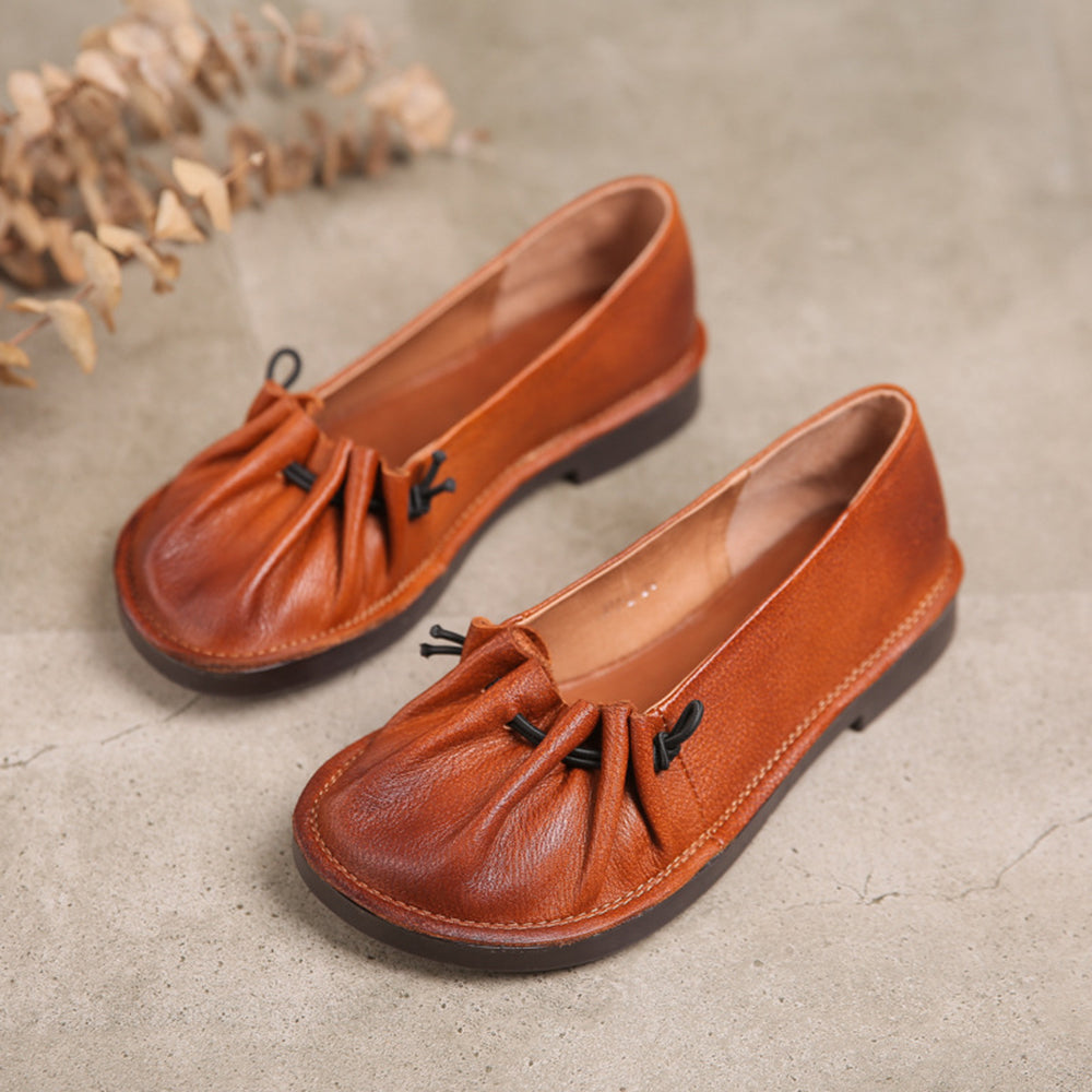 Women Pleated Leather Flat Shoes Newgew Shoes