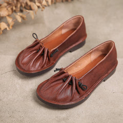 Women Pleated Leather Flat Shoes Newgew Shoes