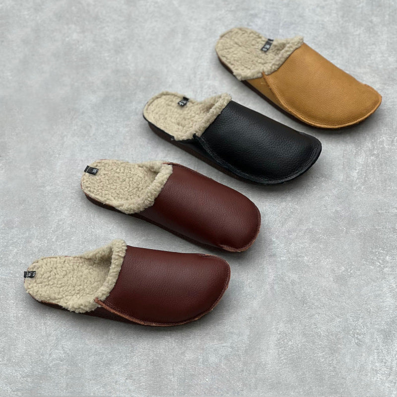 Women Plush Leather Slippers Newgew Shoes