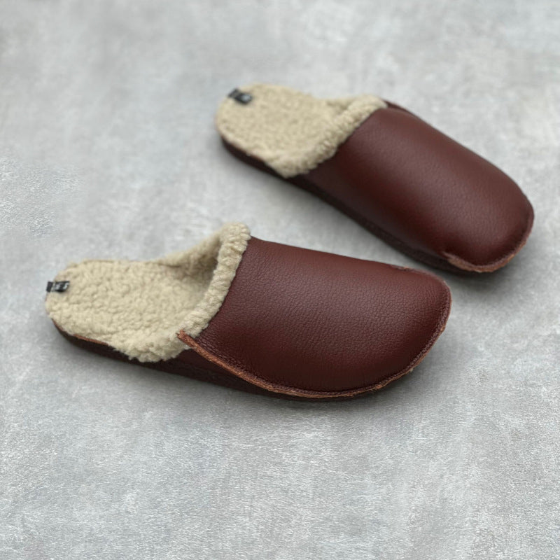 Women Plush Leather Slippers Newgew Shoes