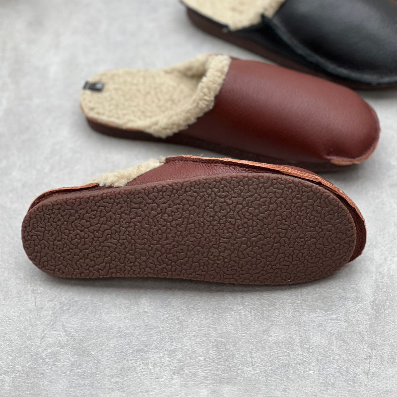 Women Plush Leather Slippers Newgew Shoes