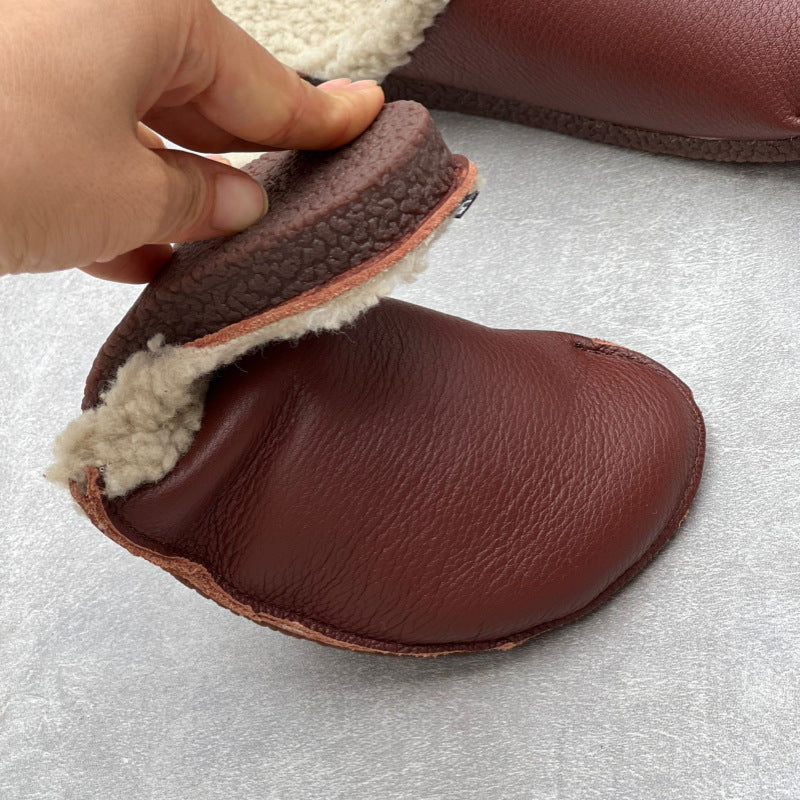 Women Plush Leather Slippers Newgew Shoes