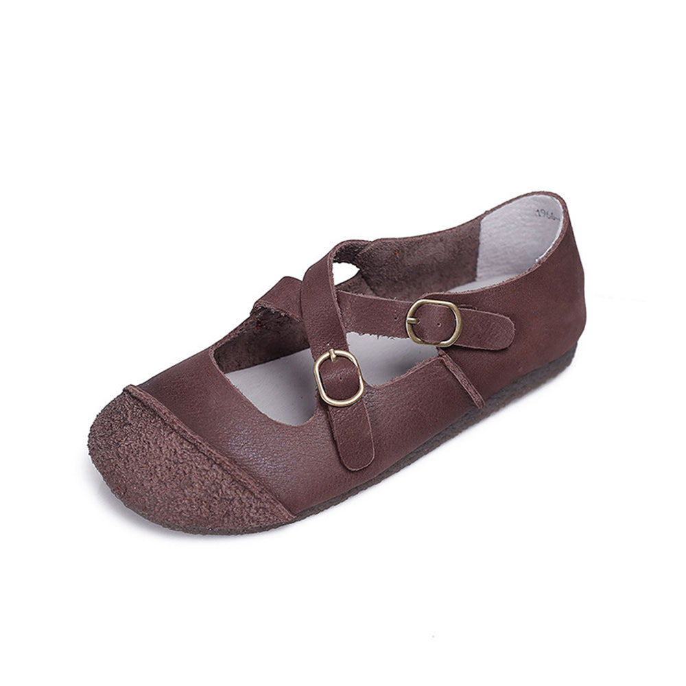 Women Retro Handmade Leather Shoes With Crossing Belts Newgew Shoes