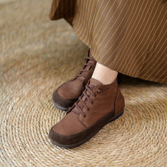 Women Retro Leather Color-Block Slip-On Boots Newgew Shoes