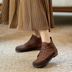 Women Retro Leather Color-Block Slip-On Boots Newgew Shoes