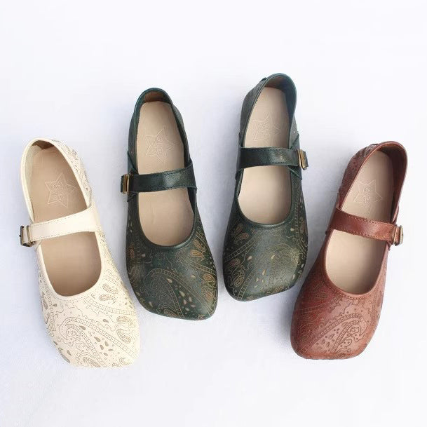 Women Retro Print Breathable Flat Handmade Shoes Newgew Shoes