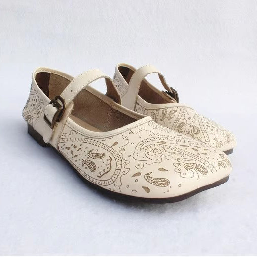 Women Retro Print Breathable Flat Handmade Shoes Newgew Shoes