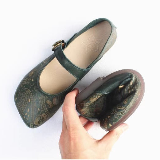 Women Retro Print Breathable Flat Handmade Shoes Newgew Shoes