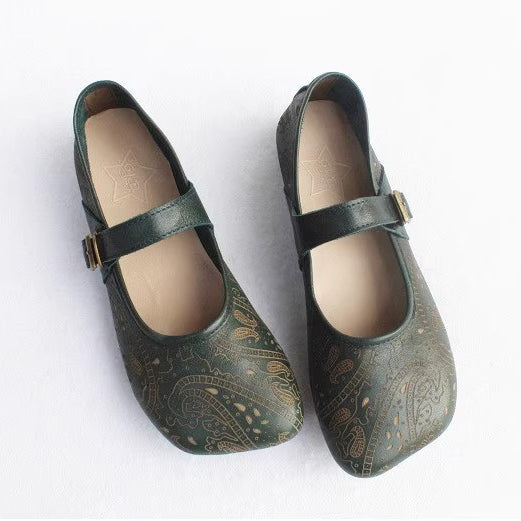 Women Retro Print Breathable Flat Handmade Shoes Newgew Shoes