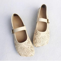 Women Retro Print Breathable Flat Handmade Shoes Newgew Shoes