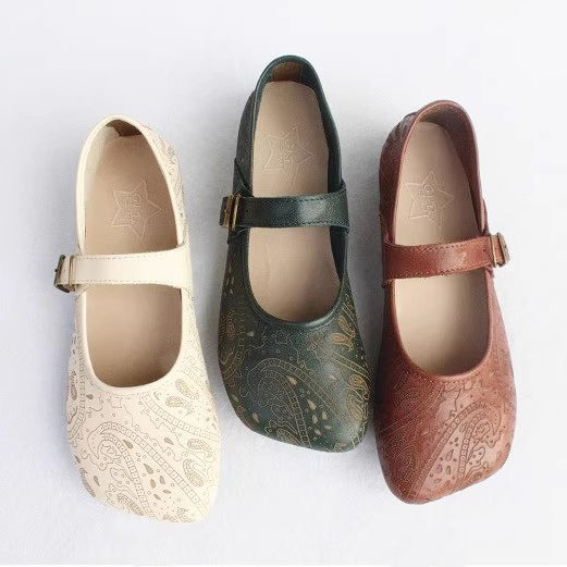 Women Retro Print Breathable Flat Handmade Shoes Newgew Shoes