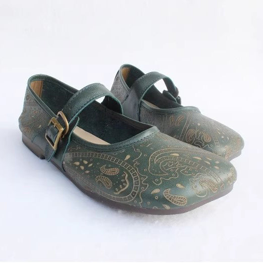 Women Retro Print Breathable Flat Handmade Shoes Newgew Shoes