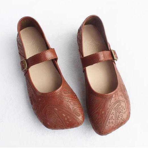 Women Retro Print Breathable Flat Handmade Shoes Newgew Shoes