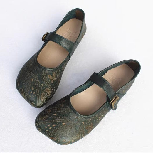 Women Retro Print Breathable Flat Handmade Shoes Newgew Shoes