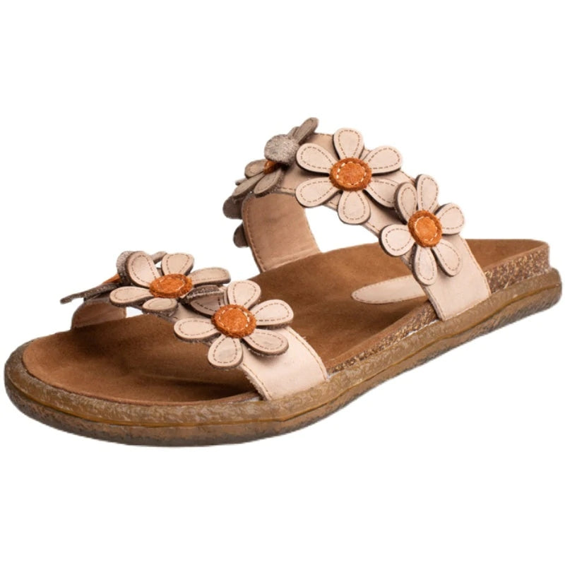 Women Retro Summer Leather Applique Slippers Newgew Shoes