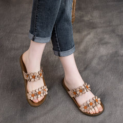 Women Retro Summer Leather Applique Slippers Newgew Shoes