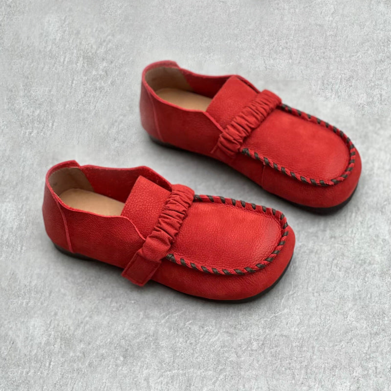 Women Ruched Stitched Square Toe Velcro Flats Newgew Shoes