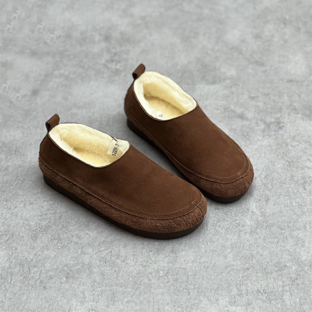 Women Slip-On Soft Leather Flat Snow Shoes Newgew Shoes