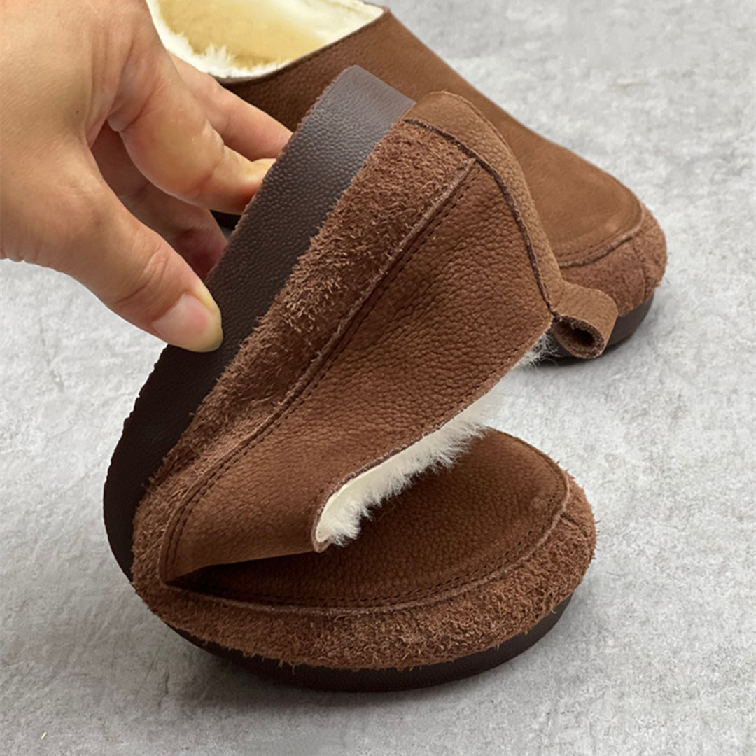 Women Slip-On Soft Leather Flat Snow Shoes Newgew Shoes