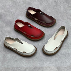 Women Slip-on Hollow-out Leather Flat Shoes Newgew Shoes