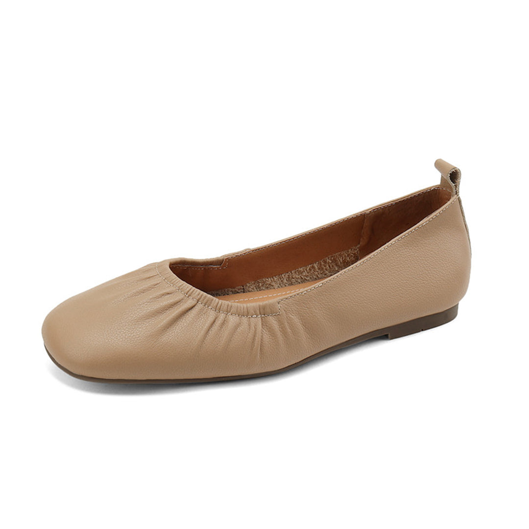 Women Solid Pleated Soft Flats Leather Shoes Newgew Shoes