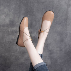 Women Strap Leather Flats With Bowknot Newgew Shoes