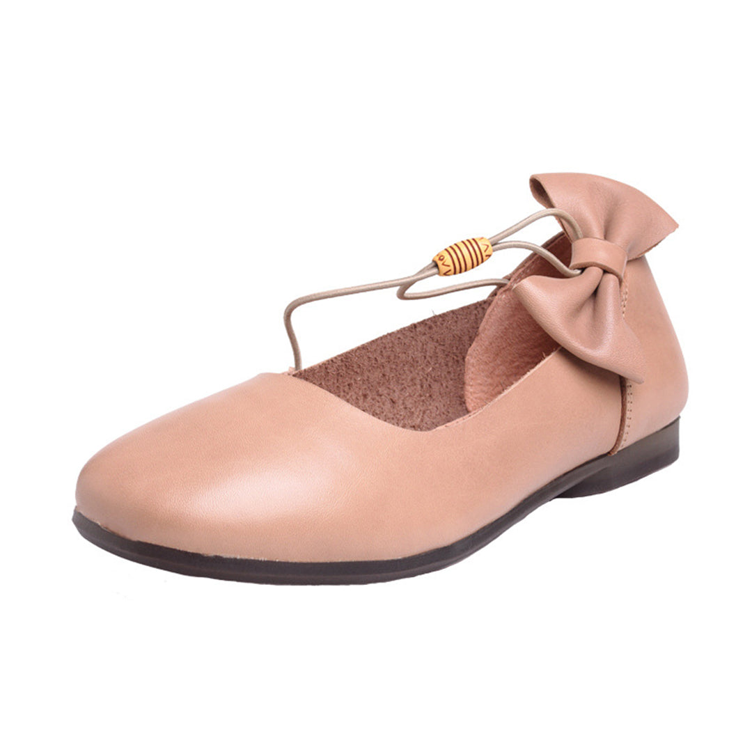 Women Strap Leather Flats With Bowknot Newgew Shoes